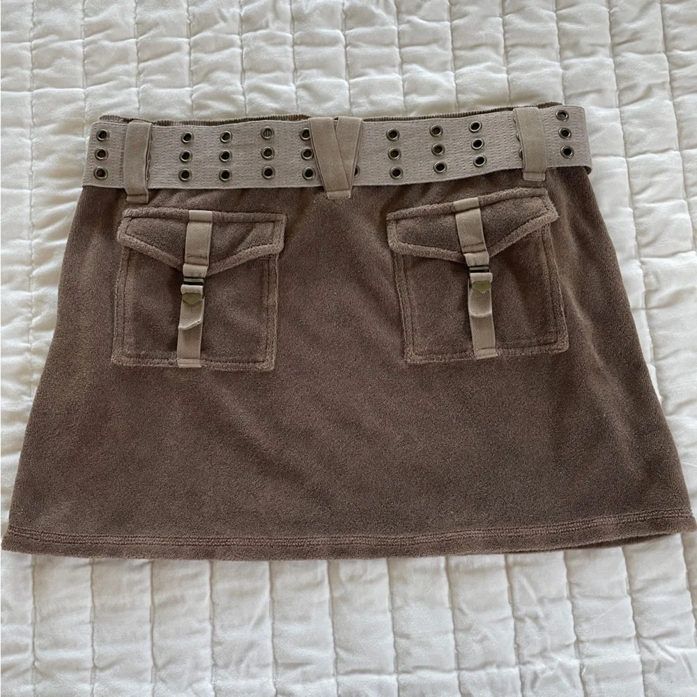 Juicy couture rare vintage Y2K mini cargo brown terrycloth skirt with belt